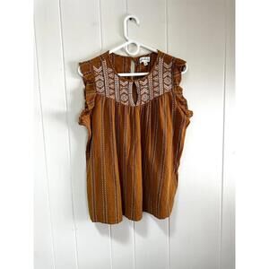 Wonderly Brown Sleeveless Embroidered Top size large